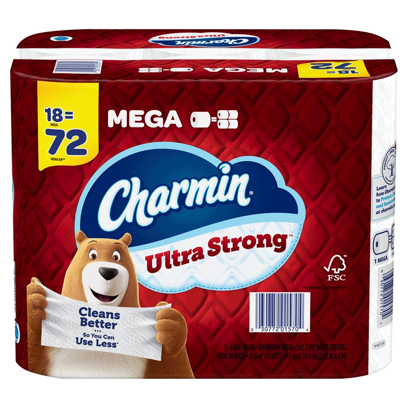 Charmin Ultra Strong Toilet Paper 18 Mega Rolls 242 Sheets Per Roll